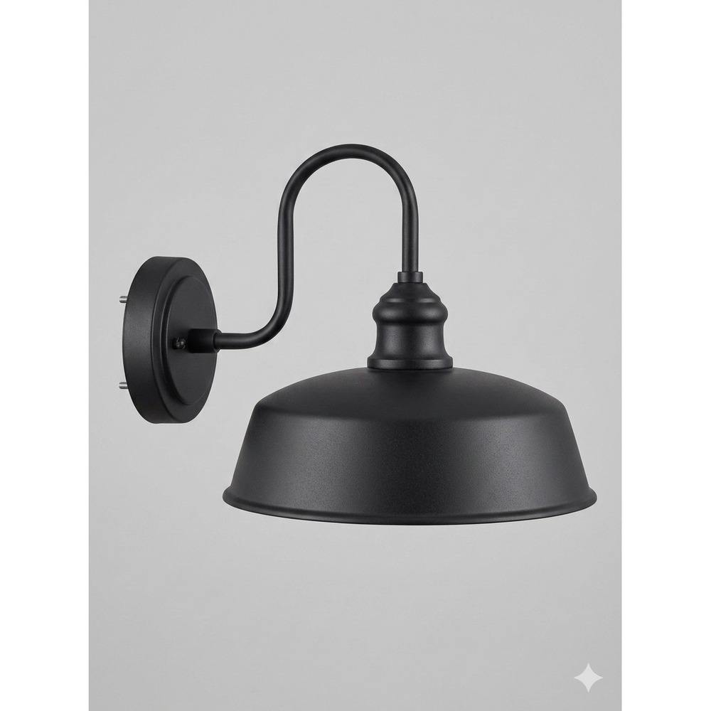 Matte Black Outdoor Gooseneck Barn Light for Porch, 10 Inch Dome Farmhouse Exter